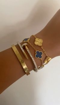 gold, van cleef, cartier, bracelet stack