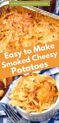 Smoked cheesy potatoes turn refrigerated hash browns into a creamy, smoky side you’ll love. Featuring tons of cheese, diced onion, and so much flavor from French onion dip and barbecue rub, you’ll be making these over and over again! Visit thequickerkitchen.com and save this family friendly recipe today!