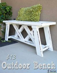 $13 OUTDOOR BENCH. If you have a few hours and $13 you can have this cute bench made! http://www.theidearoom.net/2016/07/how-to-build-an-outdoor-bench.html