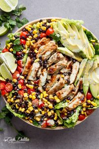 A Chili Lime Southwestern Chicken Salad with a low fat and CREAMY Cilantro Chili Lime Dressing that doubles as a marinade! | http://cafedelites.com