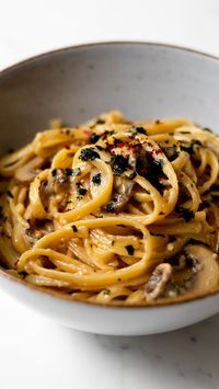 This creamy miso pasta is a delicious combination of tasty pasta, perfectly seared mushrooms, and a creamy miso sauce made with garlic. The nori flakes perfectly complement the flavor of this dish and make it taste absolutely amazing. Plus, this dish comes together quickly making it perfect for a weeknight dinner.