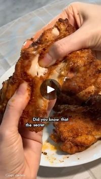 152K views · 7.2K reactions | Unlock the secret to the crispiest, juiciest chicken ever: Baking powder magic! 🐔✨

Adding baking powder to chicken helps make the skin crispy and the meat juicy by breaking down proteins more efficiently.

You’ll need:

Ingredients (makes 4) 
-4 skin on boneless chicken thighs (you can do bone-in for even juicier but the cooking time will be longer)
-seasoning: I did 1/2 tbsp garlic powder, 1/2 tbsp onion powder, 1/2 tbsp smoked paprika, 1/2 tsp oregano, 1/2 tsp Salt, 1/4 tsp Black pepper 
-1 tbsp baking powder (mine is aluminum-free)

Method:
1. DRY your chicken thighs (very important to get them crispy!)
2. Mix your seasoning and add 1 tbsp of POWDER
3. Spread evenly all over chicken thighs and let it sit for at least 30 minutes (to overnight) and allow th