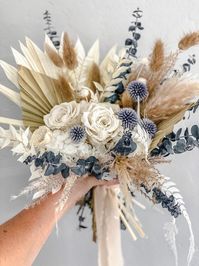 Dusty blue thistle and pampas grass bouquet | Etsy