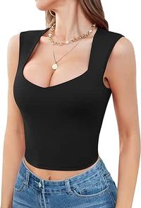 V FOR CITY Women's Tank Top with Built in Bras Crop Top for Women Trendy V Neck Going Out Tops