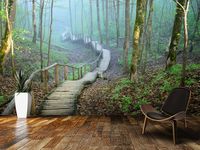 Foggy Forest Stairway wall mural room setting