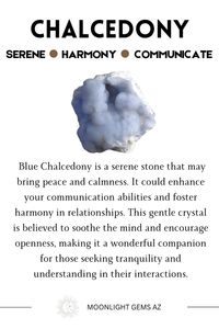 Embrace the serene energy of Blue Chalcedony! This tranquil crystal is known for its ability to soothe emotions and enhance communication. Blue Chalcedony is said to promote calmness, foster inner peace, and encourage self-expression. It may help you alleviate stress, boost your confidence, and connect with your inner truth. Perfect for meditation and emotional balance, Blue Chalcedony could be your ideal companion for a harmonious and peaceful life. Discover the calming power of Blue Chalcedony today! 🌟🔮  #BlueChalcedony #CrystalHealing #EmotionalBalance #Calmness #HealingCrystals #Communication #StressRelief #Meditation #InnerPeace #SelfExpression