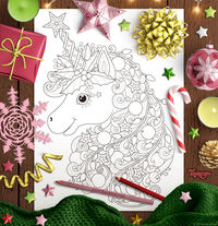 Christmas Unicorn Coloring Page from Thaneeya McArdle's Holiday Cheer Coloring Book