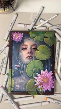 ‘Lilies Lure’ finally finished and ready to hang at @beinartgallery’s 2024 Small Works exhibition, you can join their preview list through their website for early access to the online catalogue (some works are purchased even before the show opens!) Opening night is 6pm Aug 17th and it runs from Aug 18th - Sept 8th if you can’t make it opening night and want to see her in person! I hope you like her 🫣 I’ll post a little more about this mysterious little lady and her creation soon 🪷💚🩷 #copic...