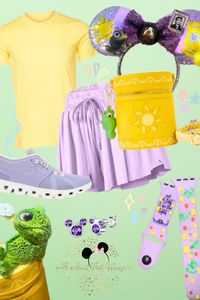 Tangled themed disney bounding with links to each item.  Watchband , loungelfy , shoes , shorts , shirt , ears , ear rings and cutie cuff.