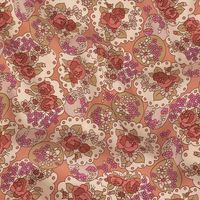 Italian Pink, Purple, and Cream Roses and Doilies Rayon Crepe