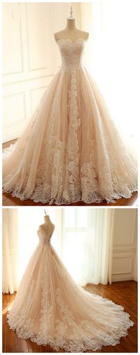 Light Champagne Lace Sweetheart Neck Long Strapless Evening Dress, Formal Prom Dress on Luulla