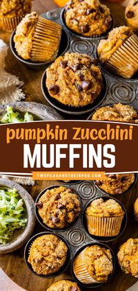 Savor the perfect holiday brunch food with these Pumpkin Zucchini Muffins! A simple pumpkin recipe with pumpkin puree, shredded zucchini, pure maple syrup, chocolate chips, and warm spices, all freezer friendly and vegetarian. Bake a batch today!