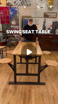 Olde Good Things on Instagram: "Check out our famous swing seat tables that we make! Please DM to inquire about this one or any others you are interested in. These tables are also available on our website at ogtstore.com

• Location 📍: Olde Good Things, 333 West 52nd Street New York, N.Y. 10019
• Dimensions: 54 in. L x 31 in. H x 26.25 in. W, seat 12 in. diameter, base 29 in. H x 24 in. W x 48 in. L, seats extend out 18 in. W, base side supports 1 in. thick, seats 6 in. W apart closed, floor to seat 23 in.
• Shipping everywhere 🚛

#oldegoodthings #antiquestore #antiqueshop #antiques #architecturalsalvage #antiquefurniture #furniture #swingseattable #table #diningtable #kitchentable #breakfasttable #gamestable #furnituredesign #reclaimedfurniture #industrialfurniture #newyork #nyc #newyor