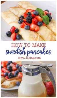 This Homemade Swedish Pancakes recipe makes the softest, most delicious pancakes. Add a sweet or savory filling! #swedishpancakes #pancakes #pancakerecipes #breakfast #breakfastrecipes