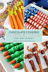 Chocolate-covered pretzel rods are the perfect easy treat for any occasion! Bridal showers, baby showers, Easter, Christmas, Halloween, birthday parties, and pretty much any other event! They're cheap, cute and delicious!