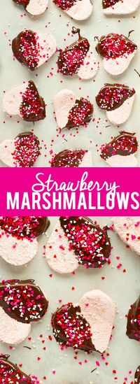 These Homemade Strawberry Marshmallows are fun and simple to make, and have amazing strawberry flavor. No high fructose corn syrup or dyes! A fun treat for Valentine's day or any other time of year!.