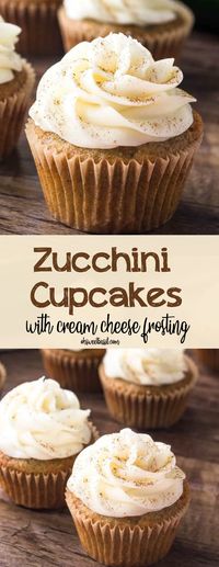 Zucchini cupcakes with cream cheese frosting are super moist with a delicious spice cake flavor and fluffy cream cheese buttercream. #cupcakes #zucchini #creamcheesefrosting #recipes