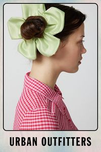 Bloom bright with this soft satin scrunchie in an oversized flower silhouette. Content + Care Polyester Spot clean Imported | Flower Petal Scrunchie in Green, Women's at Urban Outfitters