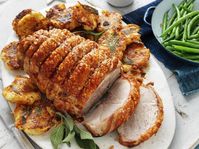 Crackled Boneless Pork Leg Roast With Crunchy Parmesan & Sage Potatoes