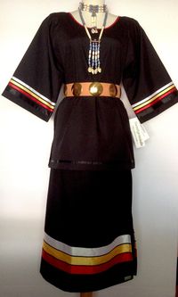 "Traditional STRAIGHT Style BLACK Ribbon Skirt with FOUR DIRECTIONS Ribbons >< Ready to Ship! Wear it at YOUR next Pow Wow! >< We make Native American Indian Traditional styles only; this skirt originally Northern Style, but now worn by many Nations. >< This skirt is TAILORED for a SUPERIOR FIT! >< This skirt has both - SIDE OPENING for EASY skirt ON/OFF, and SIDE WALKING SLITS for easy movement. >< ALL Our ribbon skirts feature our No-Roll Elastic for comfortable f