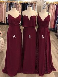 Maroon Chiffon Mismatched Simple Long Bridesmaid Dresses , AB4117 – AlineBridal