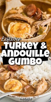 Turn your holiday leftovers into a flavorful meal with this Leftover Turkey and Andouille Gumbo recipe! Packed with tender turkey, smoky andouille sausage, and a rich, spicy broth, this gumbo is a delicious way to enjoy your Thanksgiving or Christmas leftovers. Perfect for cozy weeknight dinners, this hearty gumbo is served over rice for a filling, comfort food dish. Easy to make, packed with flavor, and great for meal prep, this leftover turkey gumbo will become a family favorite! #LeftoverTurkey #AndouilleGumbo #ComfortFood #TurkeyRecipes #LeftoverRecipes #GumboRecipe #EasyDinner #HeartySoup #CozyMeals #HolidayLeftovers