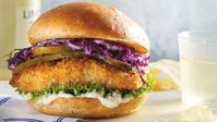 Baked Trout Burgers with Tartar Sauce Coleslaw | .canadianliving.com