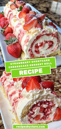 Indulge in this Fluffy Strawberry Shortcake Cheesecake Roll, featuring a soft cake filled with creamy cheesecake and vibrant strawberries. Rolled to perfection, this dessert is a show-stopper!  Ingredients:  3 large eggs 1 teaspoon vanilla extract 1 cup whipped cream Each bite is filled with creamy cheesecake and sweet strawberries for a delightful dessert!