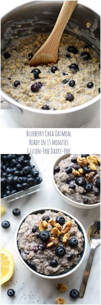 Blueberry Chia Oatmeal ~ Ready in just 15 minutes, this healthy breakfast is filled with fiber, antioxidants and omega-3-fatty acids. Perfect way to start your day!