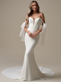 Minimalistic exposed boning crepe sheath wedding dress