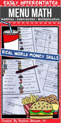 Money Practice: Real World Practice: Addition, Subtraction, Multiplication, Problems Solving Easily Differentiated