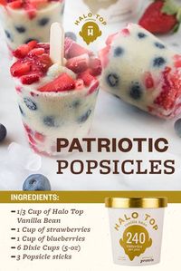 Easy and delicious red, white and blue popsicles! Made with Halo Top Vanilla Bean ice cream, this deliciously refreshing treat is just too good to save for your 4th July party. Get the full recipe and try them for yourself today!