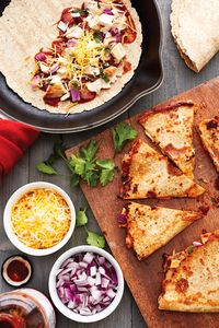 These BBQ Chicken Quesadillas are a fun twist on traditional quesadillas. Made with chicken breast, BBQ sauce, cheese, red onion and cilantro on a high fiber whole wheat tortilla. BBQ Chicken Quesadillas I love quesadillas, they make a quick lunch or light dinner and the kids love them! Some favorites are Chicken Quesadillas, Picadillo Quesadillas and even these Cuban Sandwich Quesadillas, so it's great to add new ideas to the list. I'm excited to share this recipe from my friend Lisa's (aka Hun