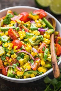 Party Summer Salads To Amaze Your Guests 5.0 from 1 reviews Corn Tomato Avocado Salad   Save Print Prep time 10 mins Cook time 18 mins Total time 28 mins   This Avocado Corn Salad is a bright and feel good summer sal