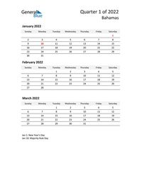 Free quarterly calendar for Bahamas with holidays. Holiday calendars in PDF, Word, and Excel are printable and easy to customize.