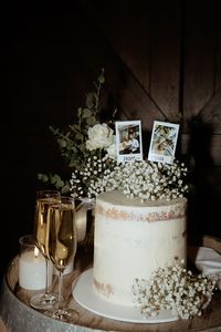 Naked Wedding Cake with Film Photos as Cake Topper