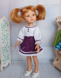 PDF Knitting Pattern Dress for Paola Reina or another doll  12-13 inch tall. It contains instructions, photos and diagrams.