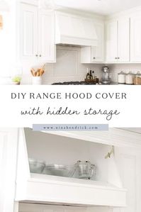 Rather than wasting the space, learn how to use the existing ducting and cabinet above your stove to create a custom DIY range hood cover with hidden storage.