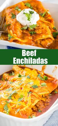 Easy Ground Beef Enchiladas - easy enchiladas filled with seasoned ground beef, onions, and lots of cheese! Absolutely delicious with just a few simple ingredients. Get a restaurant quality dinner on the table for dinner tonight!