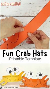 Celebrate Summer with Cute And Fun Crab Hats! These crab headbands are adorable and easy to make with the printable crab craft template. Such a fun ocean and Summer beach craft for kids. #kidscraftroom #kidscrafts #crabs #crabcrafts #Summercrafts #oceancrafts #papercrafts