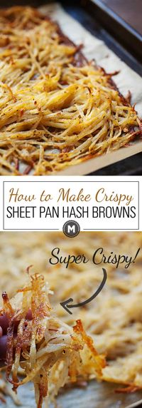 After much experimentation, this is the easiest and most failsafe way to make perfectly crispy (and flavorful) hash browns in the oven on a single sheet pan! You'll never stress over soggy potatoes again. | macheesmo.com #breakfast #hashbrowns #potatoes #crispy #sheetpan #breakfastrecipes #hashbrownrecipes