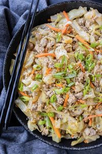 Made in one skillet in under 30 minutes, this Egg Roll in a Bowl recipe has all the flavors of your favorite appetizer, minus the wrapper!