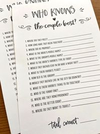 Who Knows the Couple Best Bridal Shower Games, Bridal Shower, Wedding Game INSTANT DOWNLOAD - Etsy