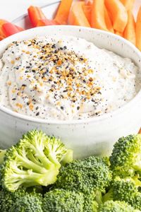 This three ingredient everything bagel dip is the perfect appetizer to serve with fresh veggies, chips or crackers. It's gluten-free, low carb and vegan, but can easily be made with dairy products if desired.