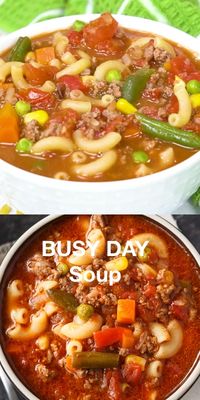 Busy Day Soup - An easy soup recipe your family will love! It's quick to make and takes little effort. Perfect for those busy weeknights. #soup