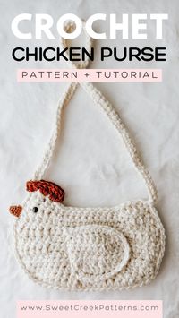 The Crochet Chicken crochet bag is a cozy modern crochet pattern with loads of squishy texture. The wing on the purse crocheted using double crochet. The pattern is crocheted from the bottom up, and then the front and back panel are crocheted together at the end. This is a beginner friendly crochet pattern with a step-by-step video tutorial on YouTube.