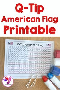 Q-Tip American Flag Painting Craft - an easy fine motor craft that kids can to do to make an American Flag. This is great for Flag Day, Memorial Day, and the Fourth of July - 3Dinosaurs.com