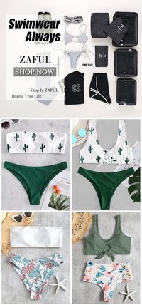 High Cut Cactus Print Bikini Set. Available in two colors for your choices, this contrasted bikini set covers a halter top with cactus prints and a pair of sleek briefs with super high cut design to elongate the figure. The white one looks simple while the pink shows sweet feelings. Both colors are great for the summer beach! #Zaful #Swimwear #Bikini