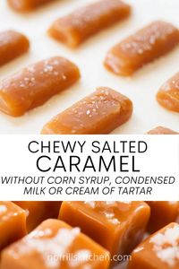 Looking for a decadent chewy salted caramel recipe? Look no further. This one is easy to make and uses no corn syrup!