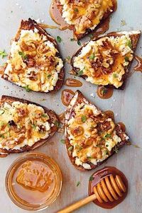 Goat Cheese Toasts with Walnuts, Honey, Thyme